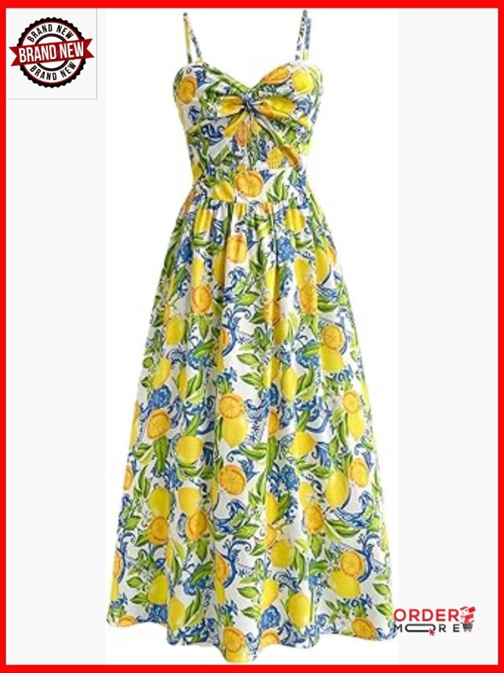 Boho Floral Fruit Print Cami Midi Dress Cut Out Twisted Front Summer